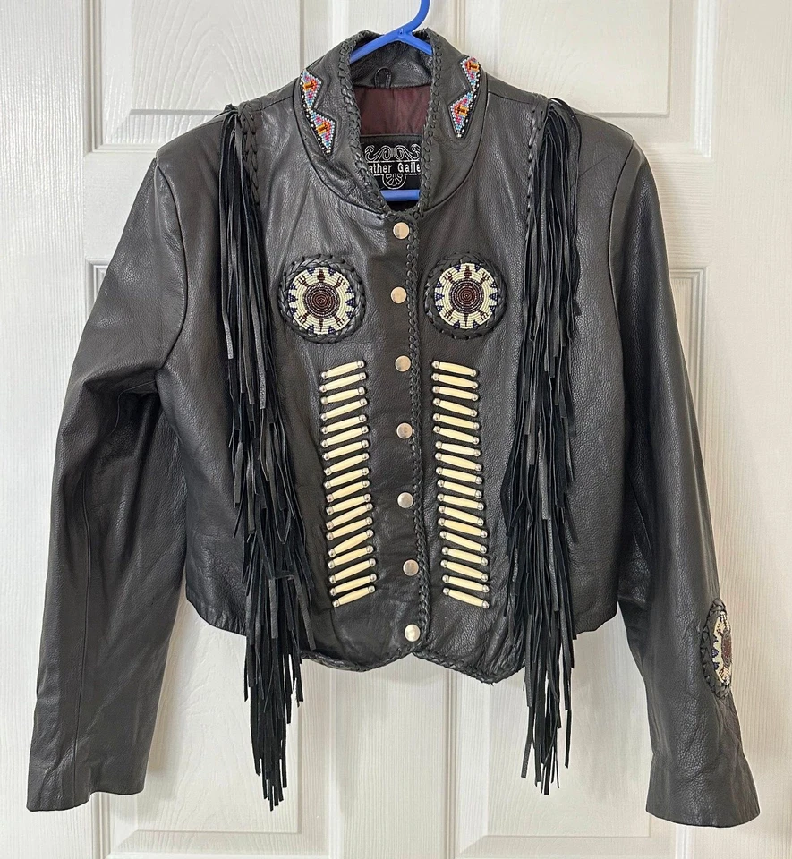 Chaqueta de cuero Gallery motociclista mujer negra línea seda. Talla mediana Foto 1 de 4