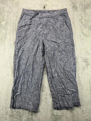 Pantalones de lino Old Navy de pierna ancha para mujer azul medio índigo planos tiro alto damas Foto 1 de 4