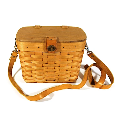 VINTAGE 1996 LONGABERGER BASKET PURSE HANDBAG PLASTIC FABRIC LINER LEATHER STRAP Cover