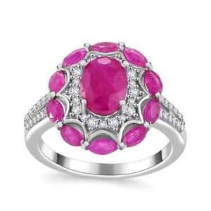 Fabulous 3.40ctw Royal Thai Ruby & Zircon Ring Rhodium Plated Size 9 - Picture 1 of 6
