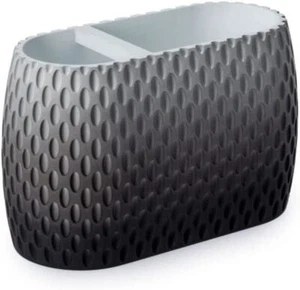 BLUE CANYON MILANO WHITE & BLACK TOOTHBRUSH PASTE BATHROOM DUAL HOLDER CUP TUB - Picture 1 of 2