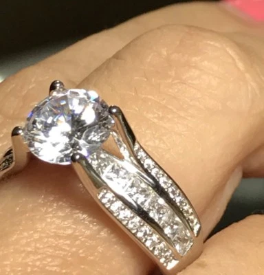 Venta Anillo de compromiso ORO 14K blanco redondo princesa quilates talla 7 preguntar 5 6 8 9 Foto 1 de 4