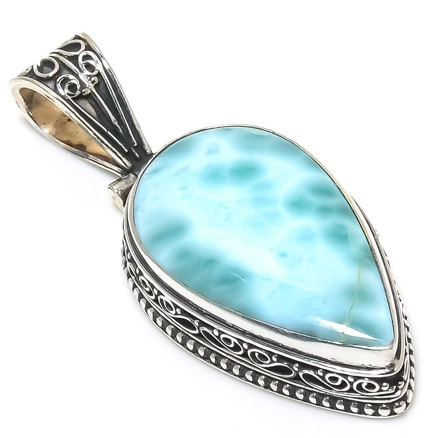 Larimar Gemstone Silver Plated Handmade Pendant 2" - Изображение 1 из 1