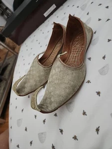 Vtg Gold Metallic Slipper Unisex Fits Womens 11 Turkish Curled Toe - Picture 1 of 6