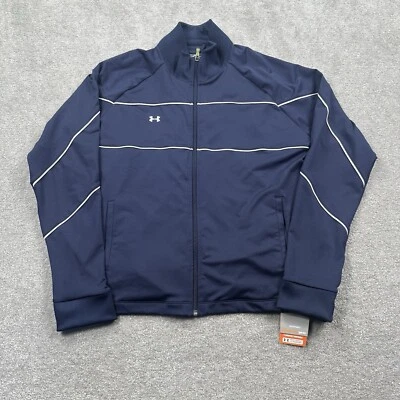 Jaqueta Under Armour feminina tamanho grande todas as estações zíper pista futebol esportes azul - Imagem 1 de 4