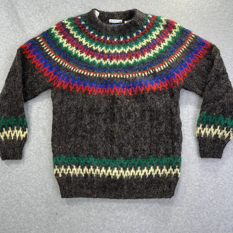 Vtg Tommy Hilfiger Sweater Wool Mohair Fair aisle MEDIUM Multicolored Grey - Image 1 of 4