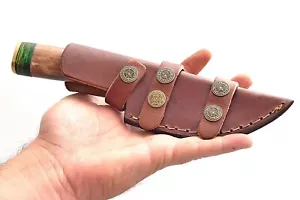 FUNDA DE CUERO PURO HECHA A MANO PERSONALIZADA PARA CUCHILLO DE HOJA FIJA AH DAMASCO - Imagen 1 de 4