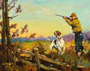 Frank Hoffman Quail Thunder Canvas Print 16 x 20 - Picture 1 of 5
