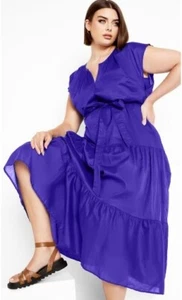 City Chic Plus Size Kasbah Plain Dress - Royal Blue Size 26 - Picture 1 of 2