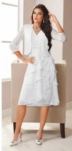 16W PLUS Midnight Velvet White Formal Wedding Church Wedding Allie Jacket Dress - Picture 1 of 7