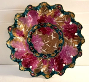 ANTIQUE HAND PAINTED CABINET PLATE GOLD RETICULATED 12" PLATTER - Picture 1 of 15