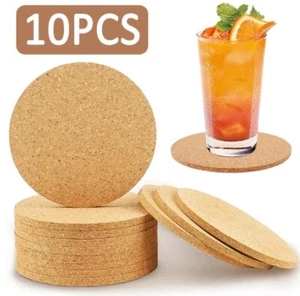 Set Of 10 Natural Plain Real Cork Coasters - Round & Thick 9cm/3mm - Picture 1 of 8