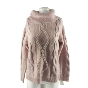 NWT CHARTER CLUB Fall Metallic Cable Textured Sweater Petite SMALL Pullover Rose - Picture 1 of 12
