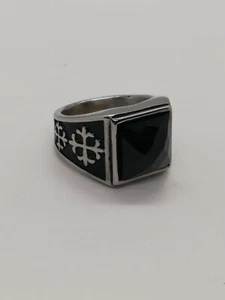 Square Onyx CZ Titanium Stainless Steel Size 11 Biker Ring New - Picture 1 of 6
