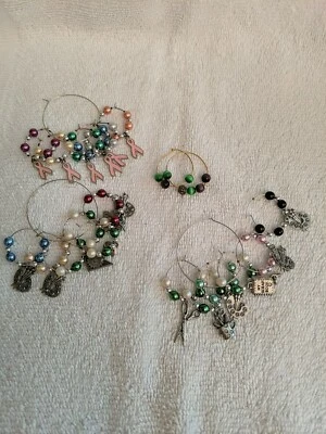 批量 20 件 葡萄酒玻璃小饰品:剪贴簿、绘画、粉红色丝带,各种颜色 — 第 1/2 张图片