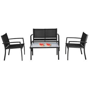 4 PCS Patio Furniture Set Sofa Coffee Table Steel Frame Garden Deck Black - Picture 1 of 9