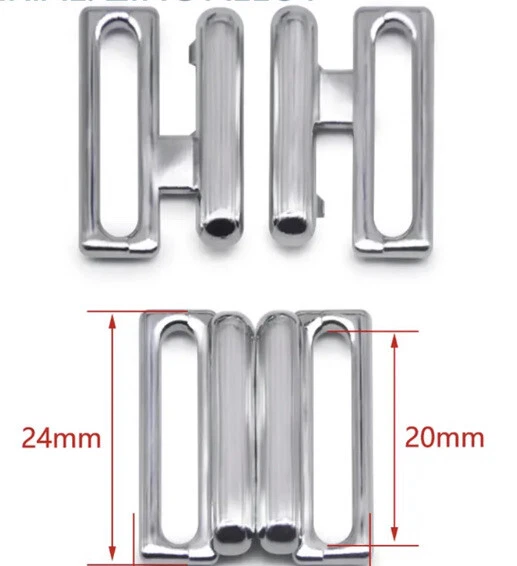 2 Pcs Silver 1 Pair Metal Bikini ClipSnap Back 20mm STRAP Bra Swim Buckle Clasp - Image 1 of 1