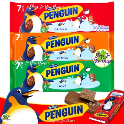 3 x MCVITIES PENGUIN 7 PACK BISCUIT BARS 24.6g Chocolate Orange Mint Original - Image 1 of 4
