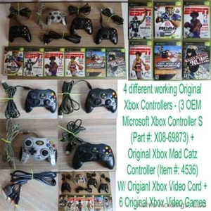 4 Working Original Microsoft Xbox Controller S X08-69783 + 5 Original Xbox Games - Picture 1 of 24