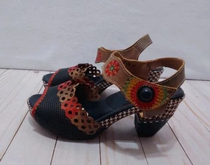 Spring Step L'Artiste Jive Leather Platform Heel Sandals Size 39 US 8.5 Womens - Picture 1 of 14
