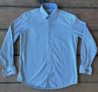 Camisa de vestir Duchamp azul verde geométrica a medida para hombre 16 1/2 grande corbata gratis Foto 1 de 4