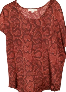 Larry Levine Shell Top Gr. S Burgund Animal Print Raglanärmel Neu mit Etikett - Bild 1 von 6