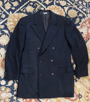 Brioni Black Cashmere Double Breasted Blazer Jacket Over Coat Vintage 44-46 - Image 1 of 4