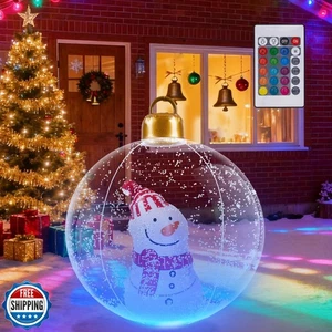 Adornos inflables de bolas de Navidad iluminadas de 24 pulgadas, muñeco de nieve de PVC - Imagen 1 de 5