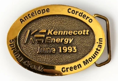 Solid Brass Belt Buckle KENNECOTT ENERGY  1993 Antelope Cordero Green Mtn #53 - Image 1 of 4