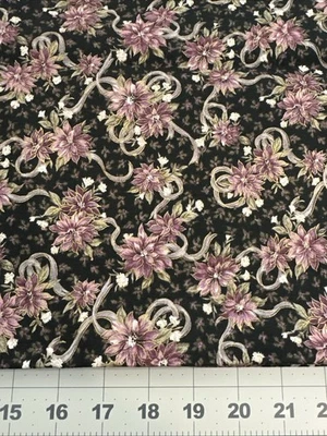 TELA NAVIDAD NEGRA CON CINTA FLORES DE PASCUA, 42" W X 1 YARDA + TELA DE ALGODÓN 16" Foto 1 de 3