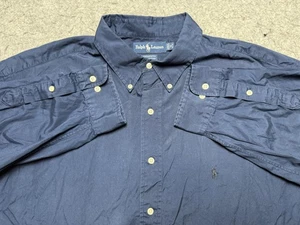 Ralph Lauren camicia uomo 16 32/33 blu navy bocca a imbra con bottoni manica lunga - Foto 1 di 10