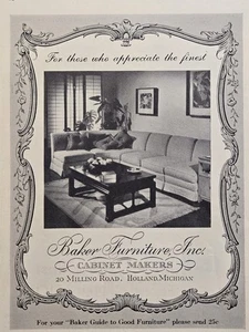 Mesa de centro Baker Furniture Gabinete Makers Holland MI Pit Group anuncio impreso 1949 - Imagen 1 de 4