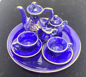 Vintage collectable miniature cobalt Blue and gold Tea Set - Picture 1 of 4