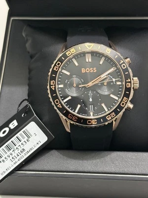 Reloj cronógrafo Hugo Boss oro rosa negro corredor para hombre HB1514168 Foto 1 de 4