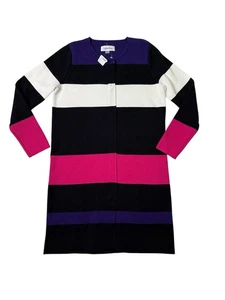 Calvin Klein Dress Womens Knit Sweater Zip Color Block Stripes Purple Pink Sz M - Picture 1 of 13