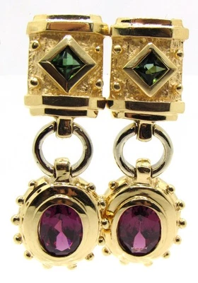 PENDIENTES COLGANTES DE TURMALINA ROSA Y VERDE ORO AMARILLO 14K PIEDRAS PRECIOSAS Foto 1 de 4