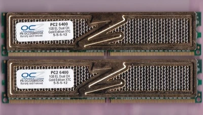 2GB 2x1GB OCZ OCZ2G8002GK GOLD EDITION XTC DDR2-800 PC2-6400 Gamer Memory Kit - Image 1 of 2