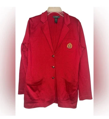 Blazer Ralph Lauren Para Mujer Talla S Tejido Elástico Algodón Cresta Parche Rojo Usado Foto 1 de 4