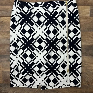 TALBOTS White Black Diamond Print Exposed Gold Zipper Pencil Skirt - Size 14 - Picture 1 of 12