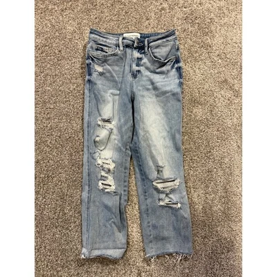 Pantalones de mezclilla Flying Monkey de tiro alto recortados rectos desgastados - para mujer talla 27 Foto 1 de 4