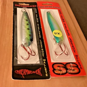 NUEVO Dos (2) cucharas UV DREAMWEAVER - una cada una SS Green Dolphin y DW Blue Leopard - Imagen 1 de 3