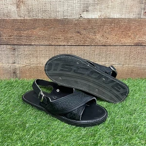 Herren Mexikanische Handarbeit Schwarz Bestickt Huarache Cruzado Cuero Mexico Leder - Bild 1 von 6