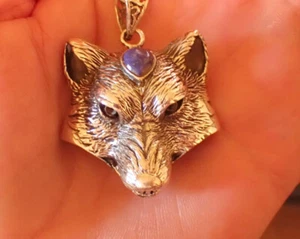 Unique Sterling Wolf 3D Pendant with Sugalite - Picture 1 of 6