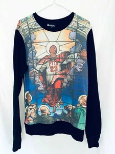 Ichiban Jumper Jordan MJ 23 Bulls Angel Stained Glass Pattern Black Size S LS - Picture 1 of 7