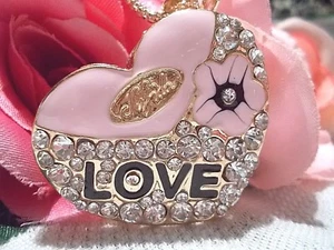 Betsey Johnson Inlaid Crystals And Enamel Love Heart Pendant Necklace - Picture 1 of 8