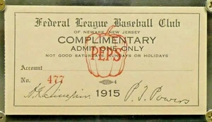 Very Rare 1915 Frderal League Newark Baseball Club Ticket Near Mint - Picture 1 of 3