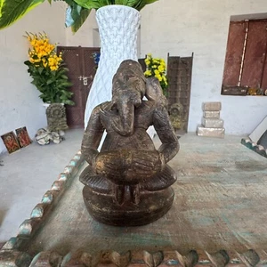Old Vintage Collectible Stone Carved Lord Ganesha Statue 5" Decorative Figurine - Picture 1 of 9