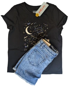 NEW Cat & Jack Short Stretch Small (6/7) New Jean Shorts with Cute Shirt - Picture 1 of 3