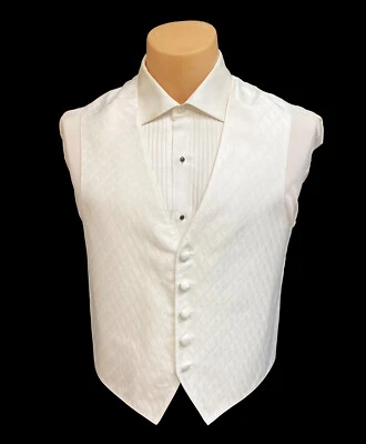 Men's White Tuxedo Vest Adjustable Button Up Front Made in USA Size ML Tall - Image 1 of 4