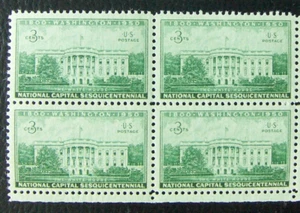 US 3¢ stamp SC #990 White House, National Capital MNH 1950 block of 4 - Picture 1 of 1